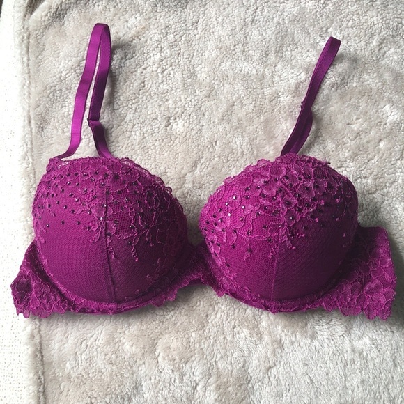 Aerie Limited Edition Reese Bra Magenta Pink Push Up Lace Sequins Size 34B - Picture 2 of 12